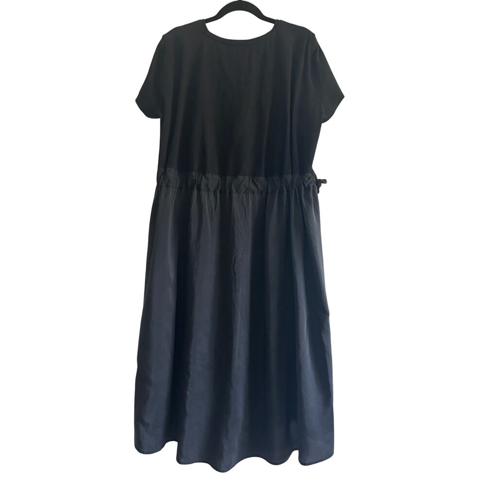 COS Mixed Media 100% Silk Cotton Lagenlook Midi Dress Black Side Tie Size L EUC